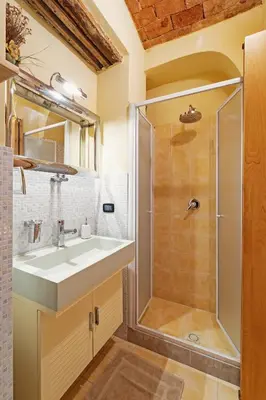a bathroom with a sink and a shower at CASA ARANCIO in Palermo