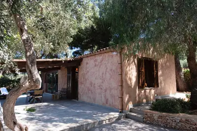 a house with a patio and a tree at Villa Premiere immersa nel verde a Castelluzzo in Castelluzzo