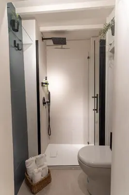 a bathroom with a shower and a toilet in it at CasaCecè kalsa in Palermo