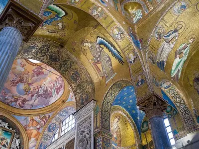 a room with paintings on the ceilings of a building at Massimo Luxury Rooms in Palermo