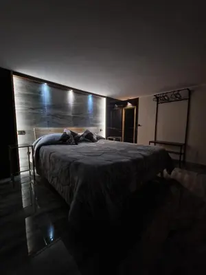 a bedroom with a large bed in a dark room at Confort Home 73 in Palermo