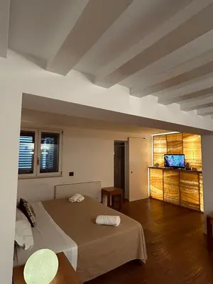 a room with a bed and a television in it at Prince Suite Palermo in Palermo