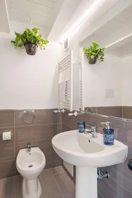 a bathroom with a sink and a toilet and a mirror at Iverlid Home. in Palermo